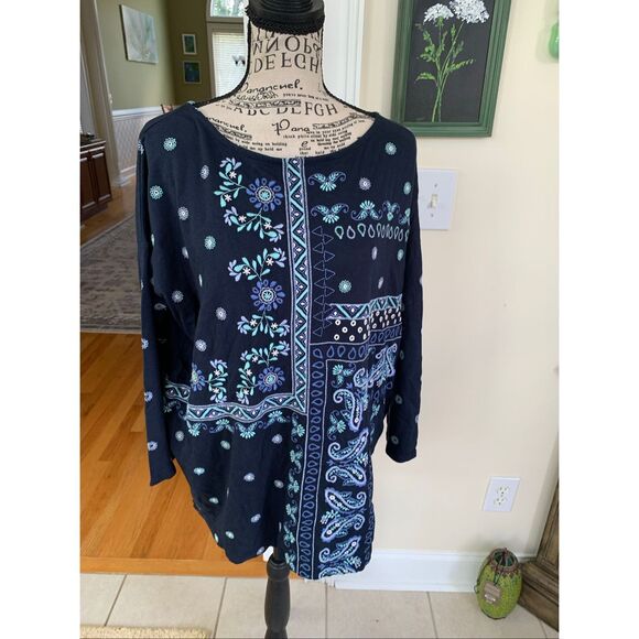 NWT J. Jill Navy Blue Floral Embroidered Blouse Boho Pullover 3/4 Sleeve - Picture 8 of 8